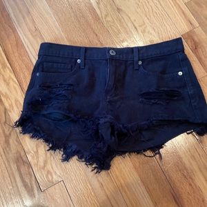 low rise black cutoff denim shorts